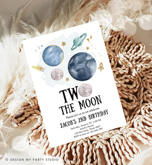 Editable Two the Moon 2nd Second Birthday Invitation Space Planets Rocket Astronaut Galaxy Digital Download Corjl Template Printable 0357