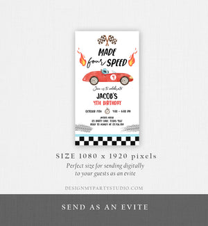 Editable Racing Car Birthday Invitation Need Four Speed Evite 4th Birthday Boy Need 4 Speed Red Electronic Phone Template Digital Corjl 0424