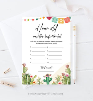 Editable How Old Was The Bride Bridal Shower Game Cactus Fiesta Mexican Coed Shower Games Wedding Activity Corjl Template Printable 0404