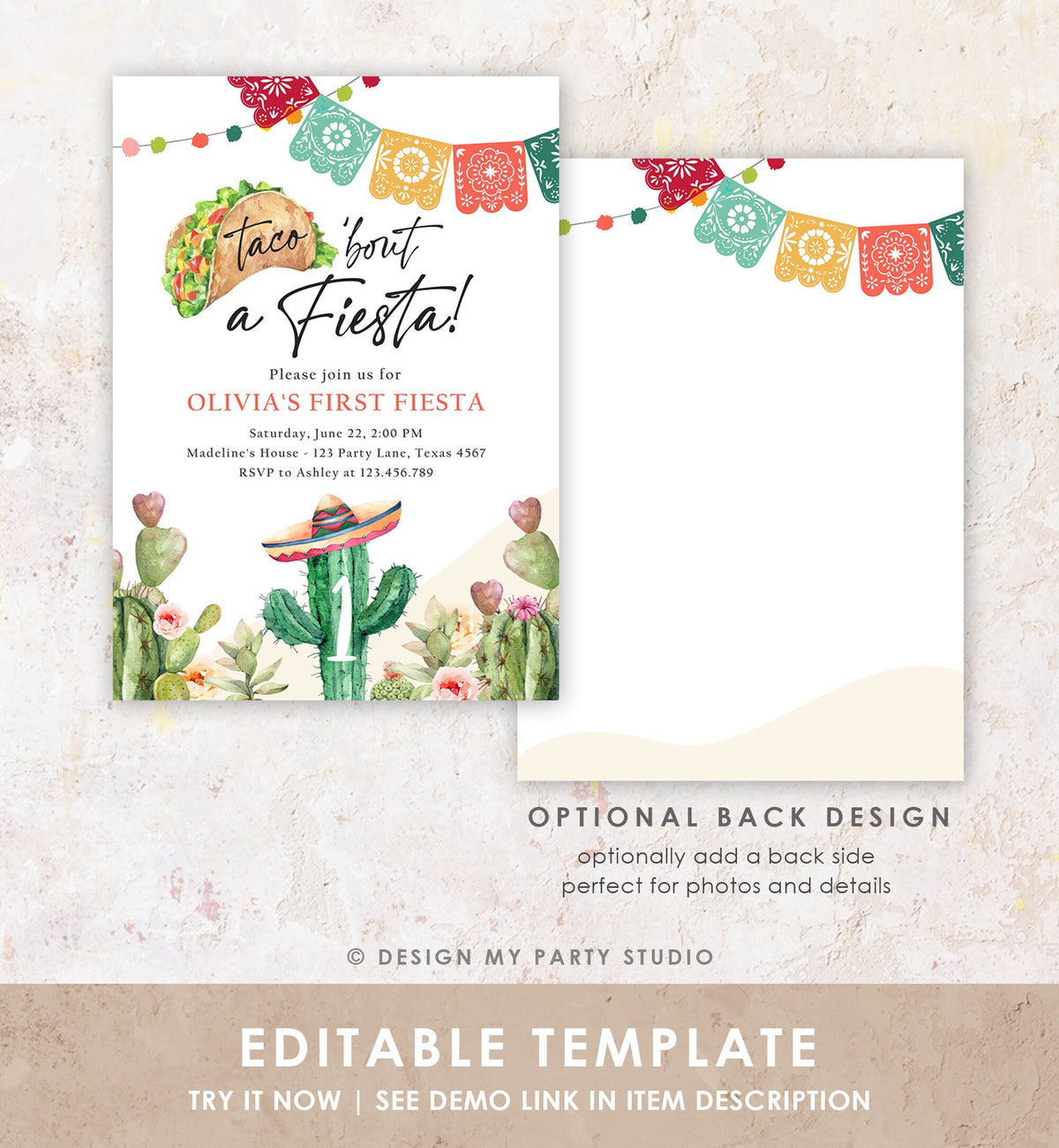 Editable Taco Bout a Fiesta Birthday Invitation Fiesta ANY AGE Cactus Mexican Party Cinco de Mayo Digital Download Template Printable 0404