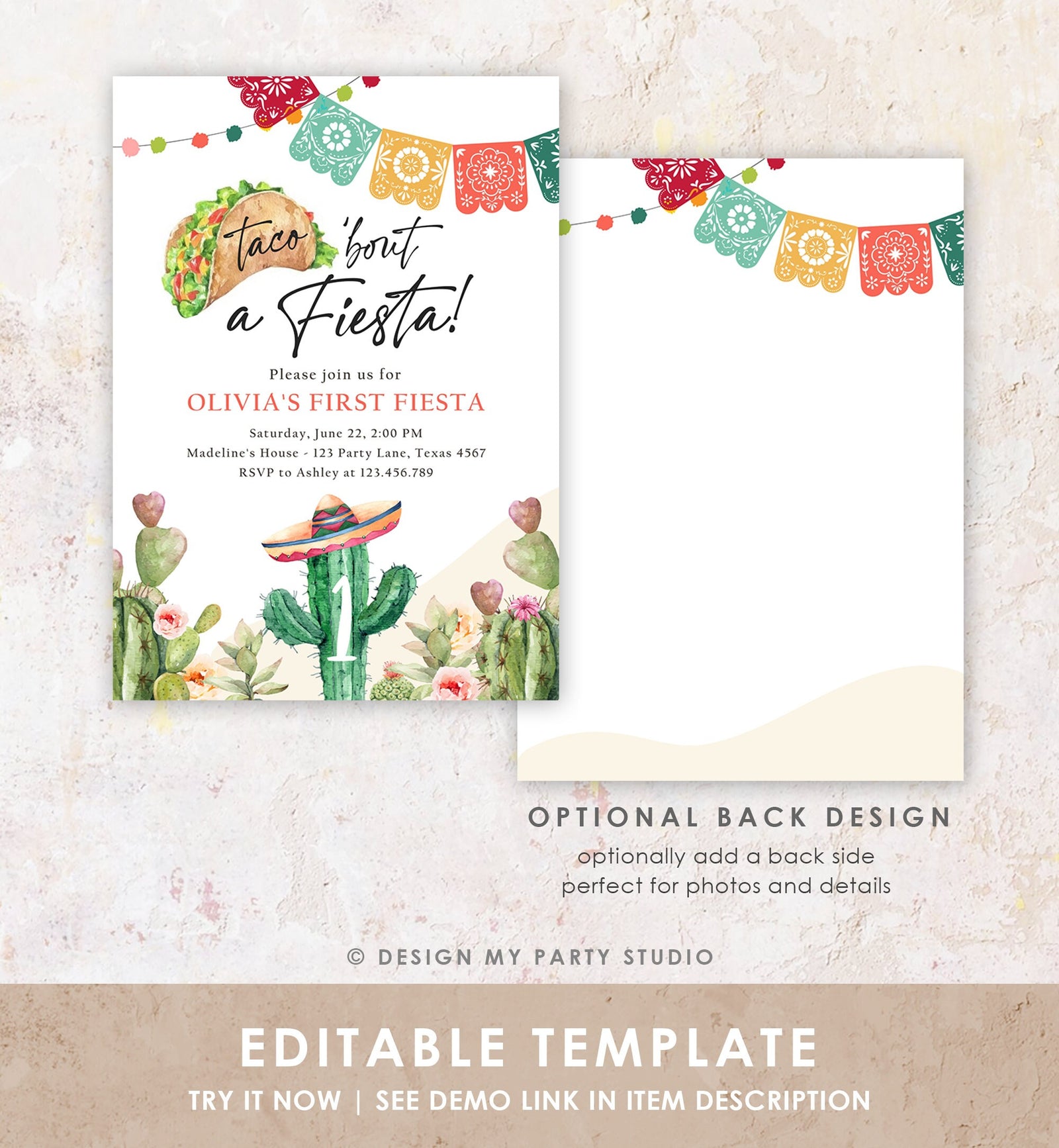 Editable Taco Bout a Fiesta Birthday Invitation Fiesta ANY AGE Cactus Mexican Party Cinco de Mayo Digital Download Template Printable 0404