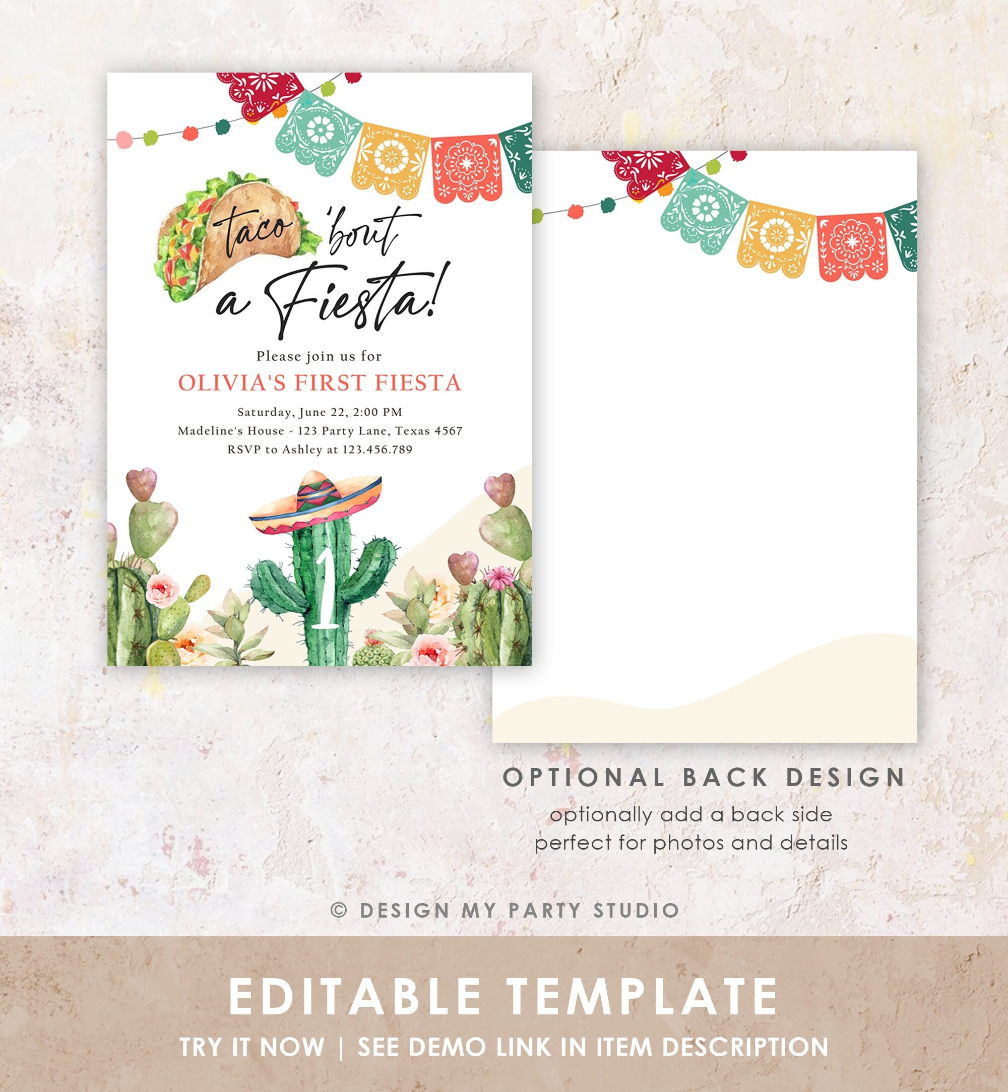 Editable Taco Bout a Fiesta Birthday Invitation Fiesta ANY AGE Cactus Mexican Party Cinco de Mayo Digital Download Template Printable 0404