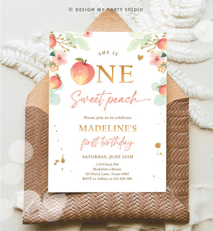 Editable One Sweet Peach First Birthday Invitation 1st Birthday Sweet Peach Girl Boho Peaches Digital Download Corjl Template Printable 0401