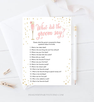 Editable What Did The Groom Say Bridal Shower Game Brunch and Bubbly What Groom Said Wedding Activity Gold Corjl Template Printable 0150