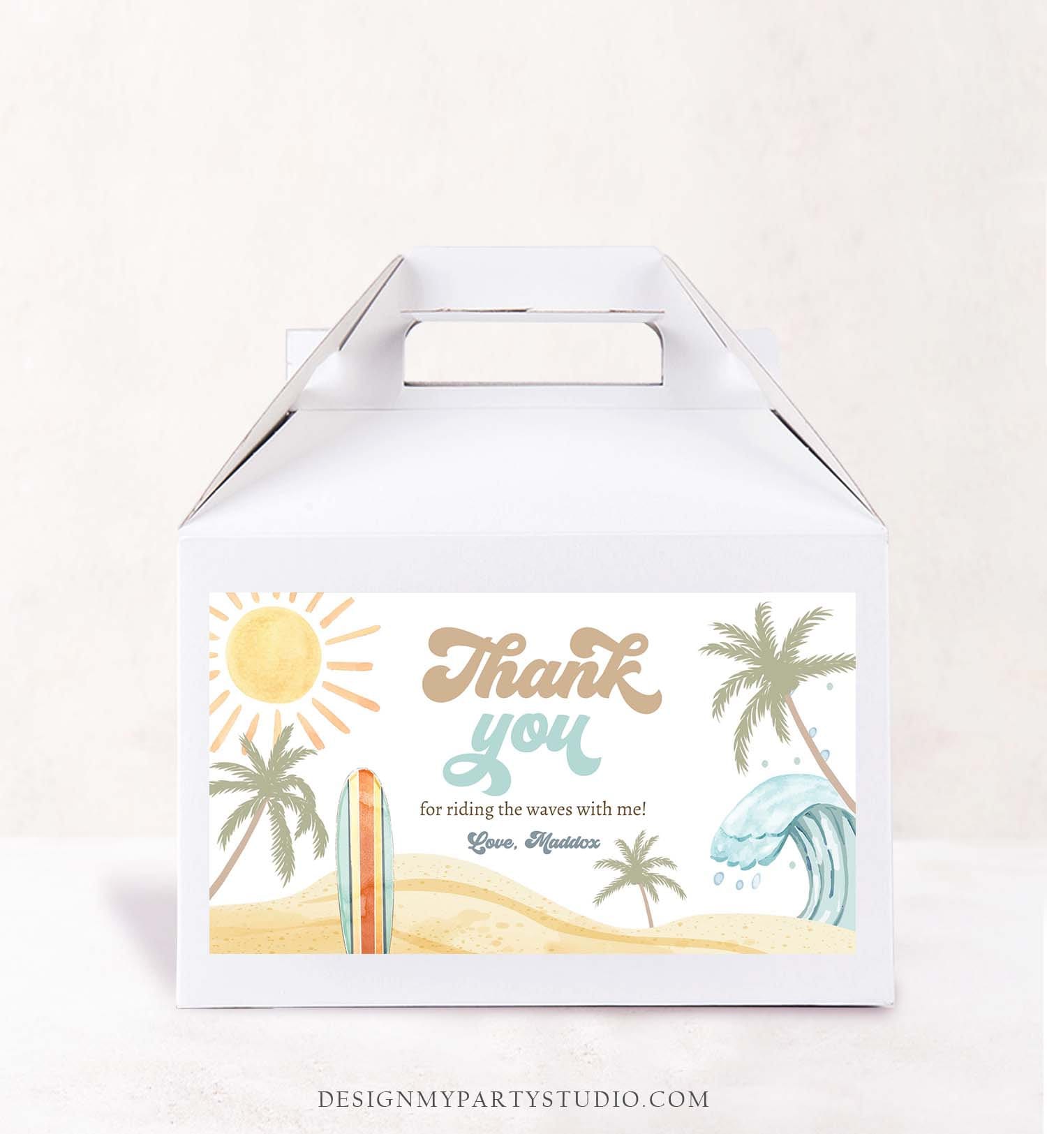 Editable Surf Gable Box Favor Label Surf Birthday Favor Box Label Boy The Big One Retro Surfboard 1st Digital Download Printable Corjl 0433