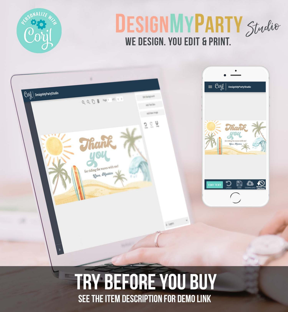 Editable Surf Gable Box Favor Label Surf Birthday Favor Box Label Boy The Big One Retro Surfboard 1st Digital Download Printable Corjl 0433