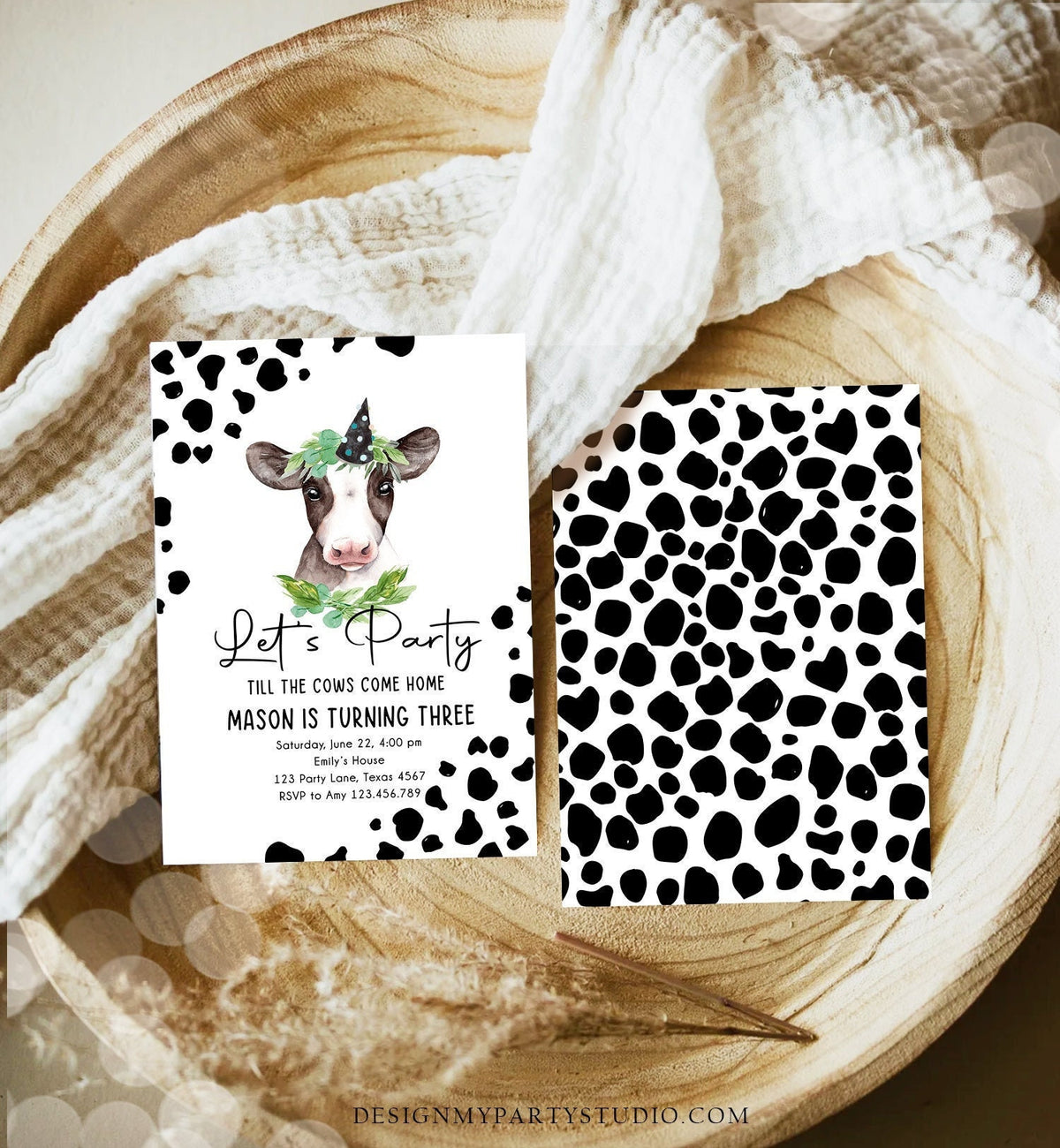 Editable Cow Birthday Invitation Boy Farm Animals Let&#39;s Party Til The Cows Come Home Holy Cow 1st Download Printable Template Corjl 0434