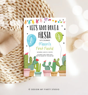Editable Taco Bout a Fiesta Birthday Invitation ANY AGE Party Cactus Succulent 1st First Birthday Mexican Boy Blue Green Corjl Template 0254
