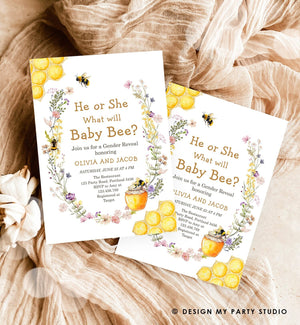 Editable Bee Gender Reveal Invitation What Will Baby Bee Invitation Gender Neutral Honey Instant Download Template Digital Corjl 0502