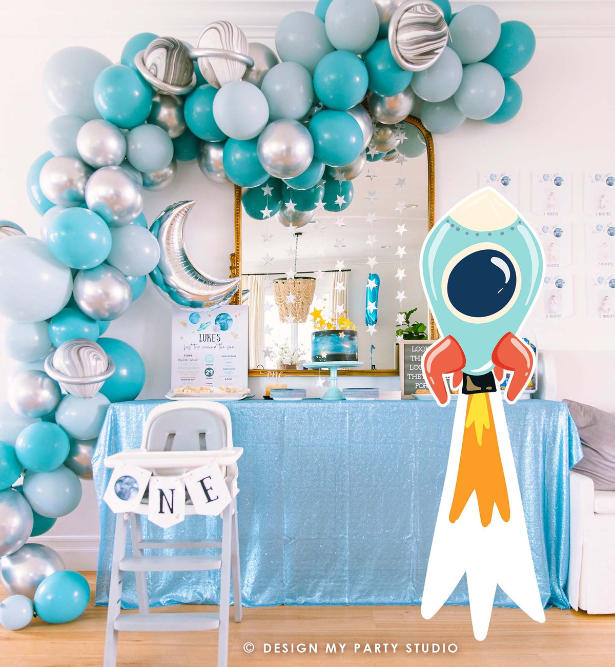 Rocket Large Decor Backdrop Decor Big Party Decorations Galaxy Astronaut Space Birthday Photo Prop Instant Download Printable Digital 0046