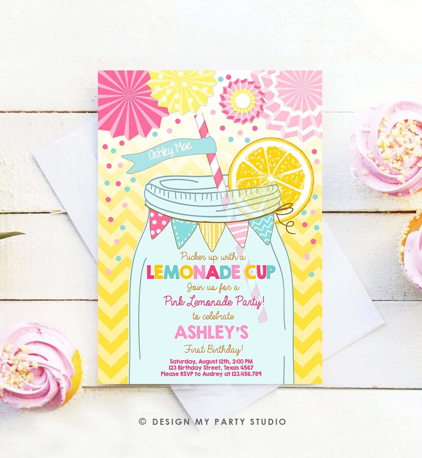 Editable Sunshine Lemonade Birthday Invitation Pink Girl Sunshine Party Lemonade Invitation 1st Birthday Printable Template Corjl 0214