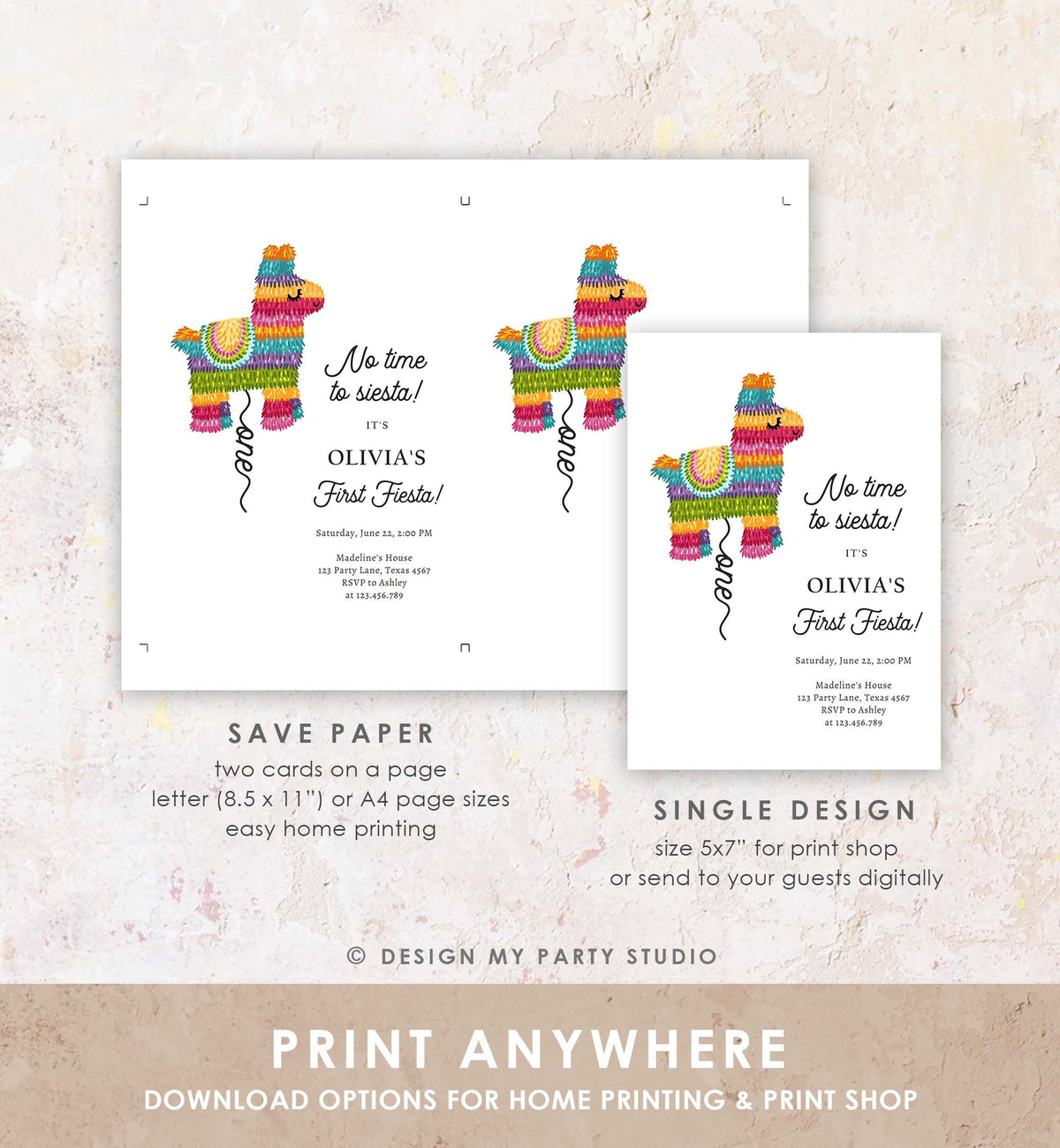Editable Fiesta Invitation First Fiesta Birthday Mexican Pinata Piñata Invite Girl Kids Siesta Printable Download Template Corjl 0500