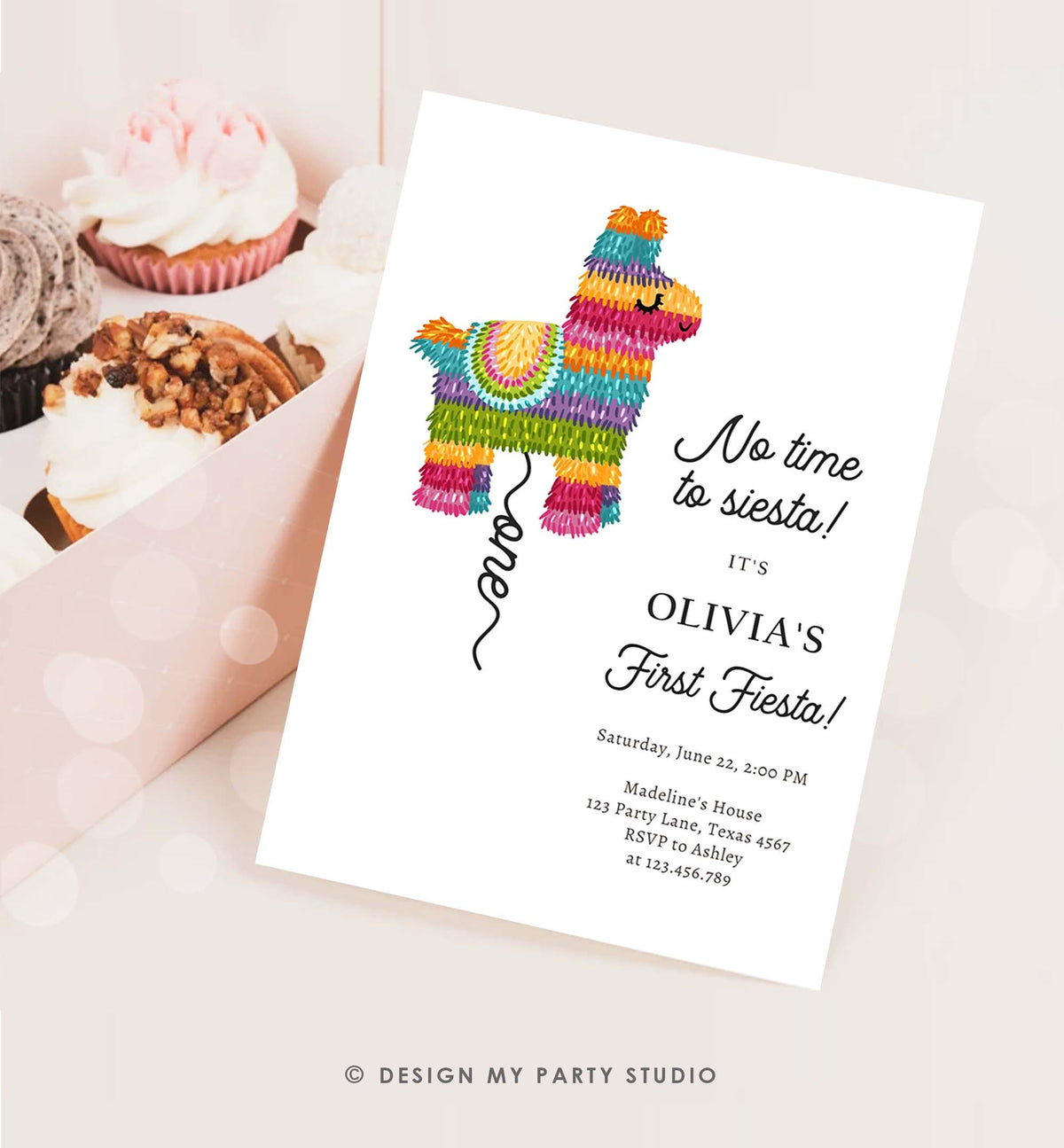 Editable Fiesta Invitation First Fiesta Birthday Mexican Pinata Piñata Invite Girl Kids Siesta Printable Download Template Corjl 0500