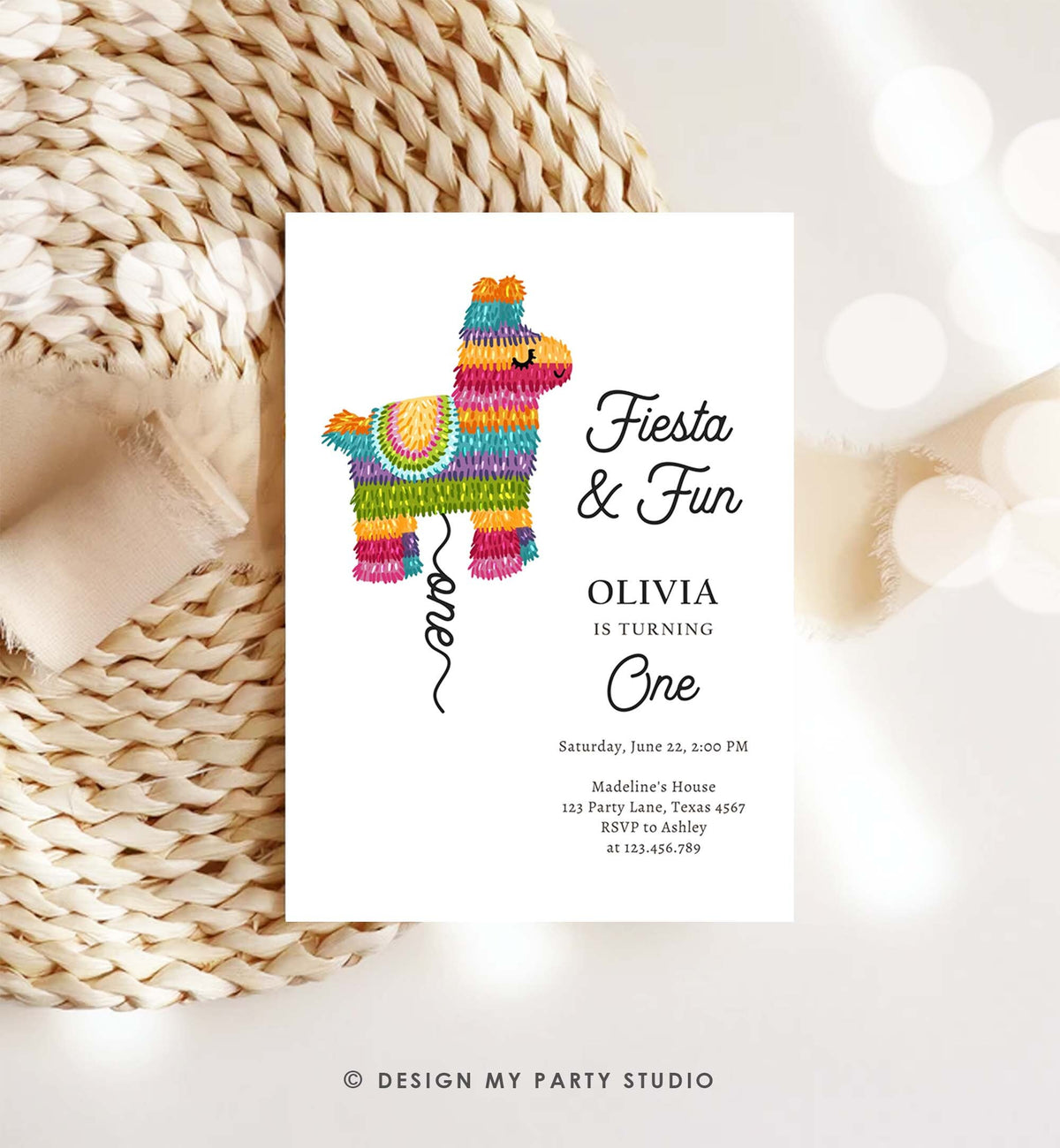 Editable Fiesta Invitation First Fiesta Birthday Mexican Piñata Invite Girl Kids Fiesta and Fun Digital Download Template Printable 0500
