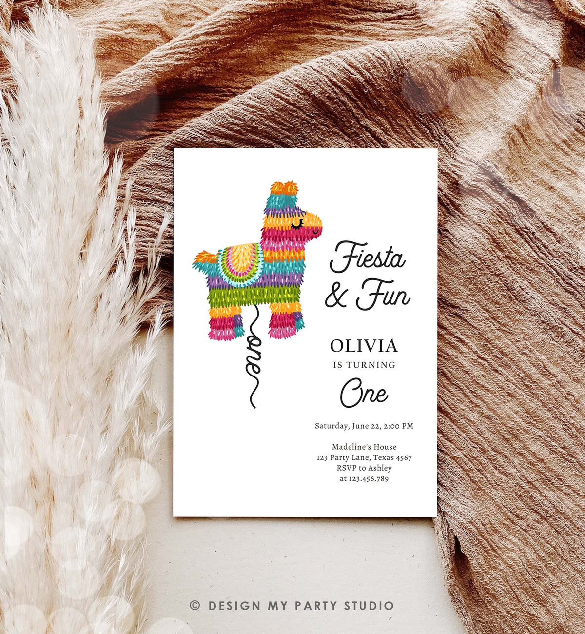 Editable Fiesta Invitation First Fiesta Birthday Mexican Piñata Invite Girl Kids Fiesta and Fun Digital Download Template Printable 0500