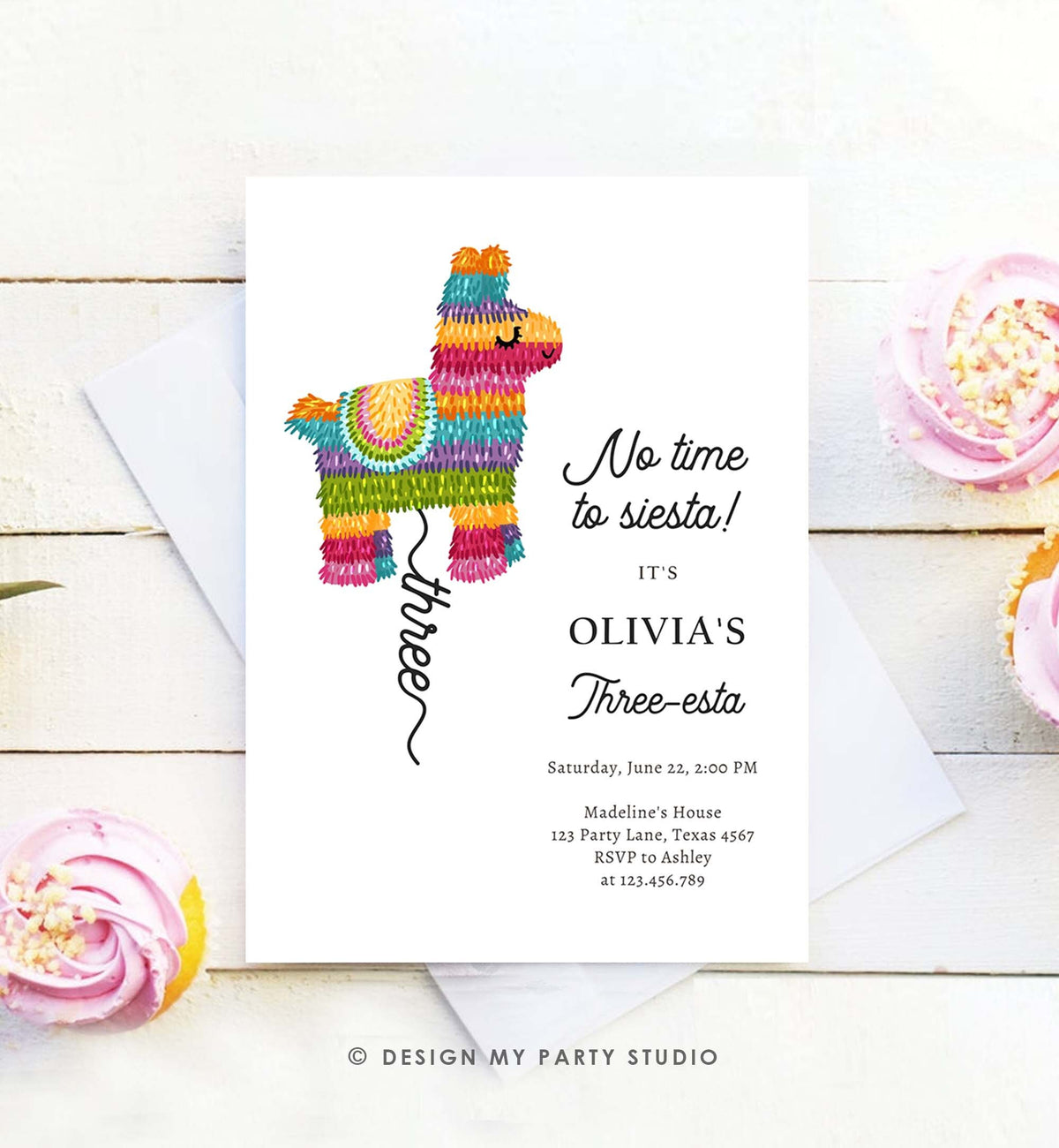 Editable Fiesta Invitation Three-esta Birthday Mexican Pinata Piñata Invite Girl Kids 3rd Siesta Printable Download Template Corjl 0500