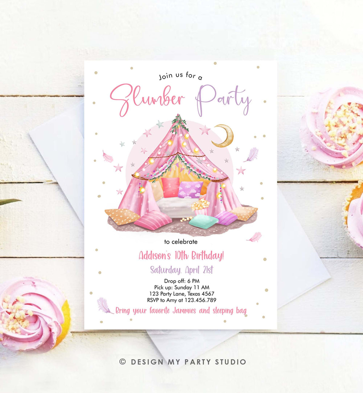 Editable Slumber Party Birthday Invitation Sleepover Birthday Pink Spa Tween Teen Glamping Digital Download Evite Template Printable 0499