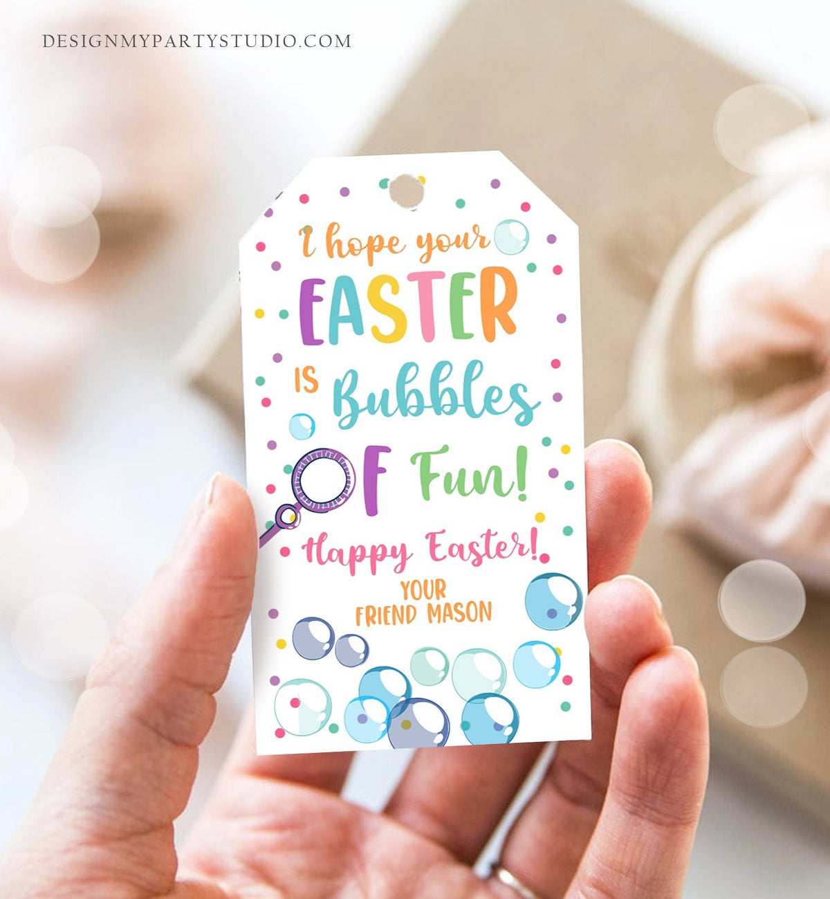 Editable Easter Bubbles Tag Easter Tags Kids Easter Gift Tag Classroom Kids Class Treat Bubbles of Fun Happy Easter Digital PRINTABLE 0449