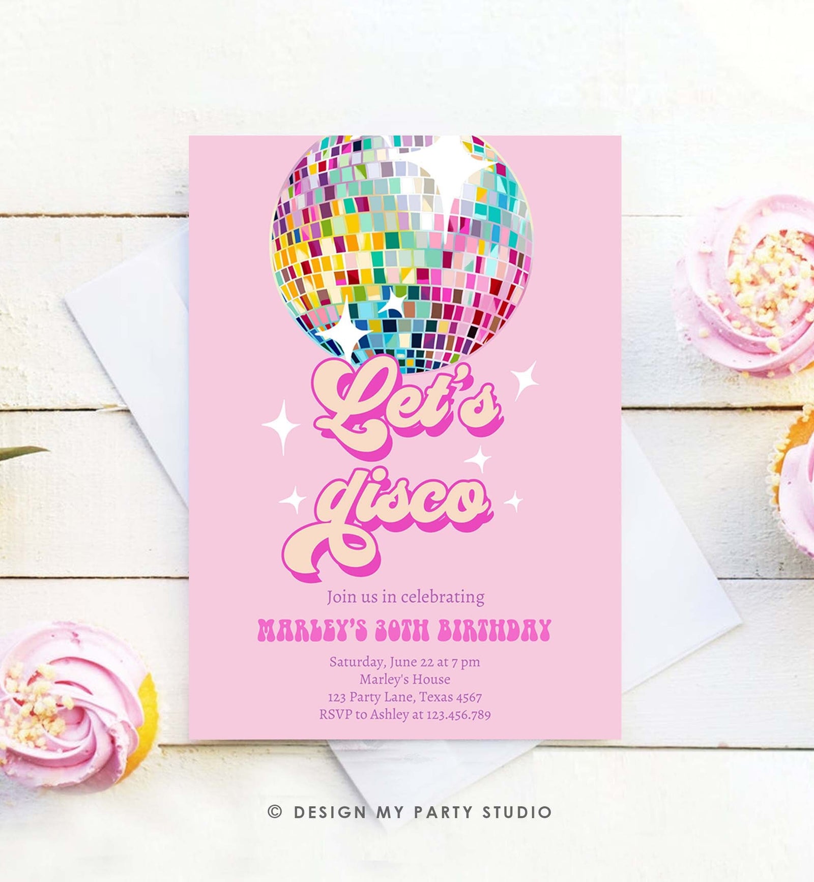Editable Disco Birthday Party Invitation Disco Party Birthday Adult Let's Disco 70s Retro Pink Dance Download Template Corjl Digital 0501