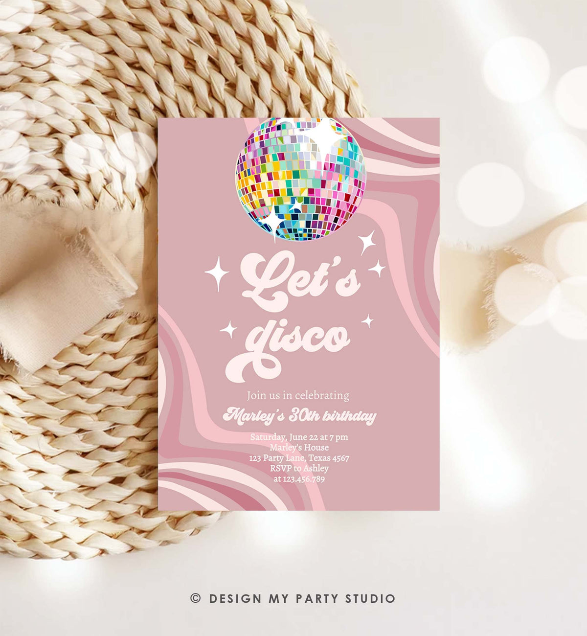 Editable Disco Birthday Party Invitation Disco Party Birthday Adult Let&#39;s Disco 70s Retro Groovy Dance Download Template Corjl Digital 0501