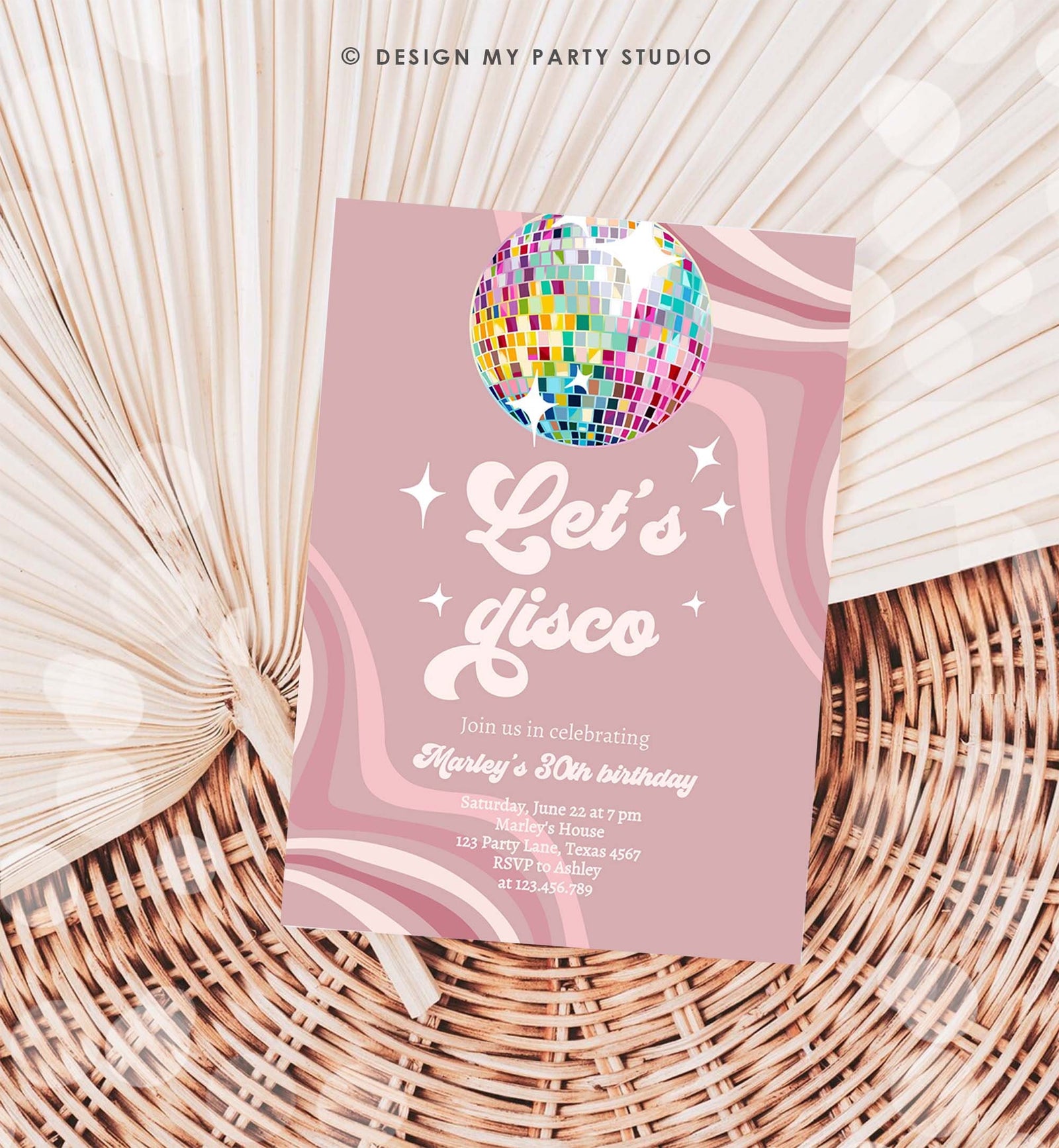 Editable Disco Birthday Party Invitation Disco Party Birthday Adult Let's Disco 70s Retro Groovy Dance Download Template Corjl Digital 0501