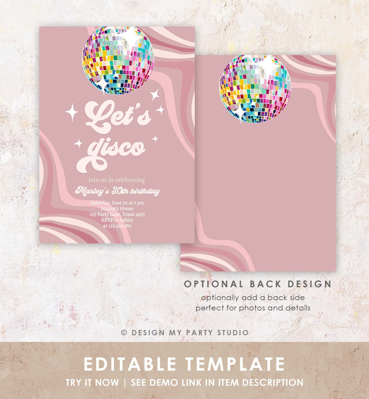 Editable Disco Birthday Party Invitation Disco Party Birthday Adult Let&#39;s Disco 70s Retro Groovy Dance Download Template Corjl Digital 0501