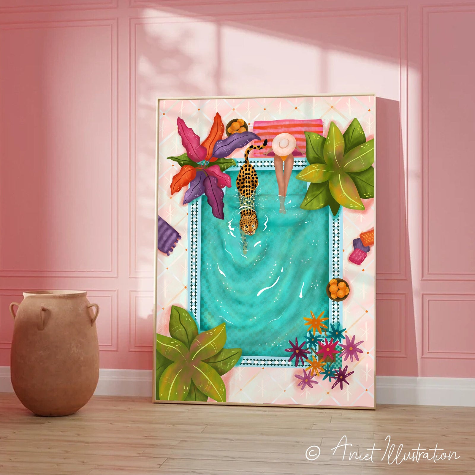 Morocco Art Print Leopard Wall Art Leopard Print Moroccan Animal Nursery Pool Tropical Jungle Print Boho Housewarming Gift Travel poster