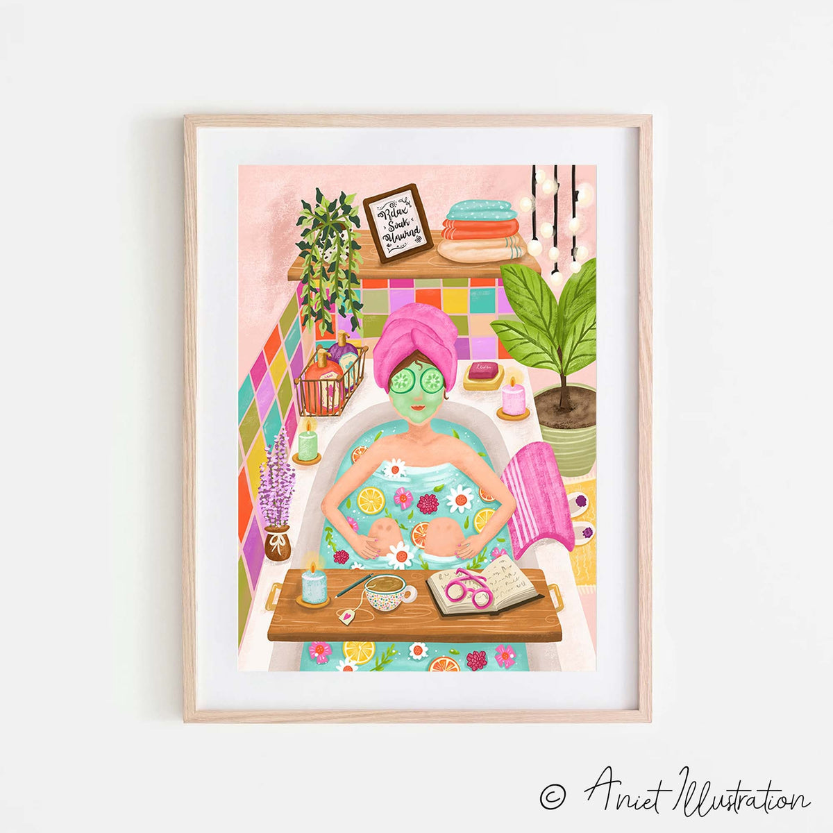 Woman in Bathtub Self care Illustration Relax Soak Unwind Inspirational Art Print Self Love Home Decor Wall Art Housewarming Gift for Her