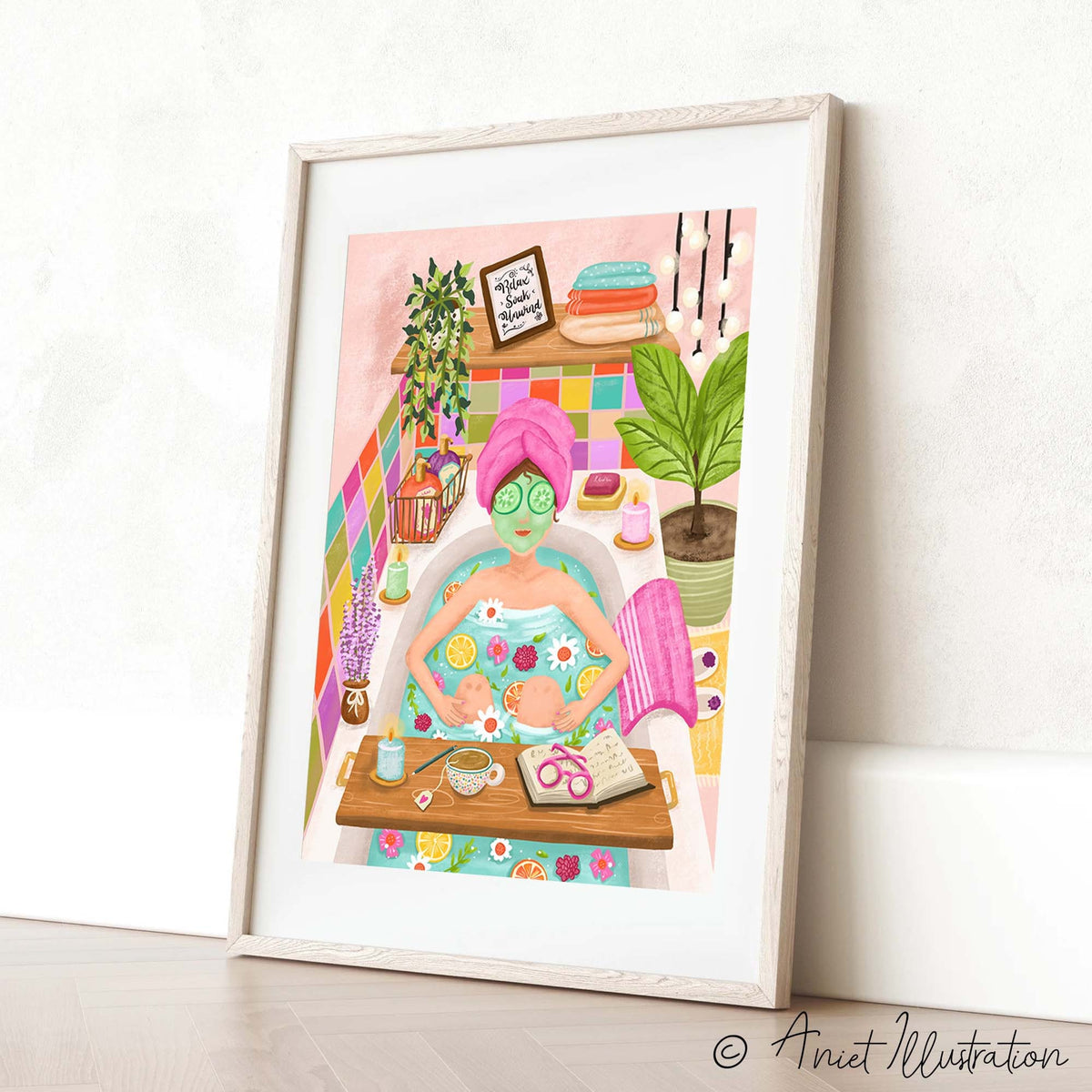 Woman in Bathtub Self care Illustration Relax Soak Unwind Inspirational Art Print Self Love Home Decor Wall Art Housewarming Gift for Her