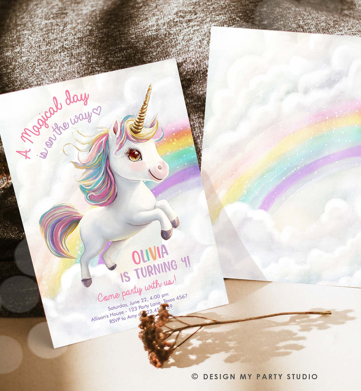 Editable Unicorn Birthday Invitation Magical Party Girl Pink Pastel First Unicorn Party Rainbow Digital Download Template Printable 0503