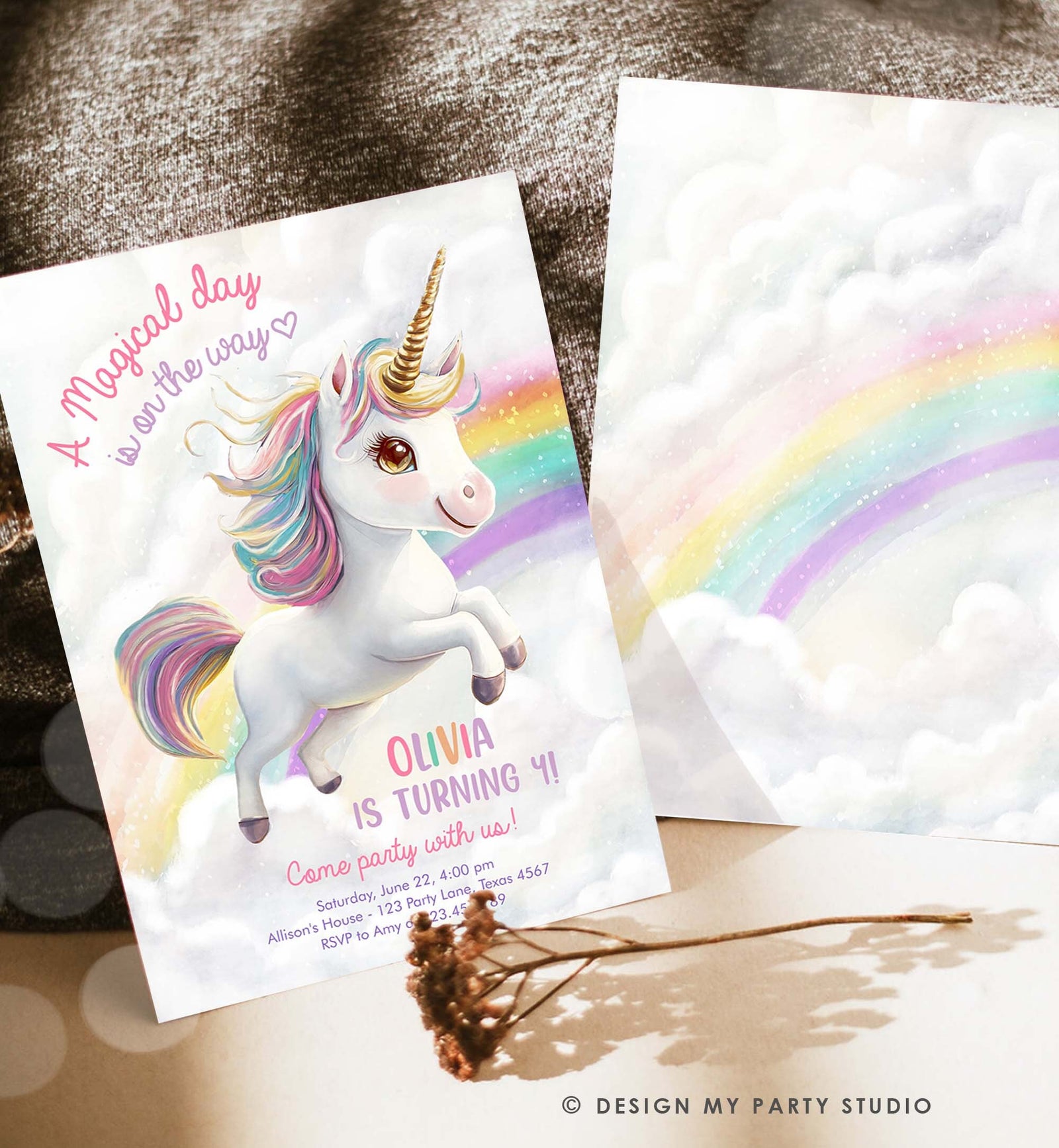 Editable Unicorn Birthday Invitation Magical Party Girl Pink Pastel First Unicorn Party Rainbow Digital Download Template Printable 0503