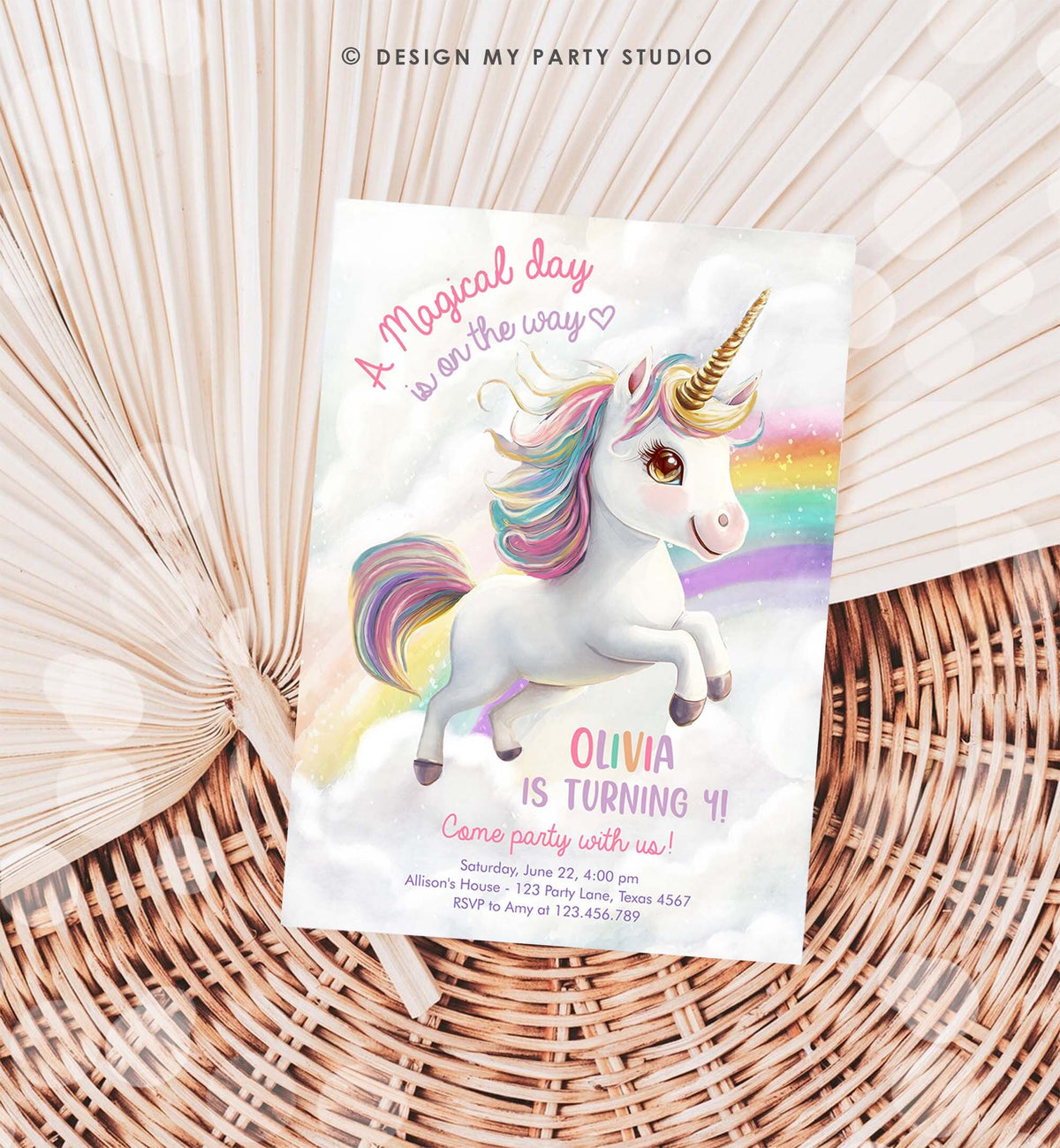 Editable Unicorn Birthday Invitation Magical Party Girl Pink Pastel First Unicorn Party Rainbow Digital Download Template Printable 0503
