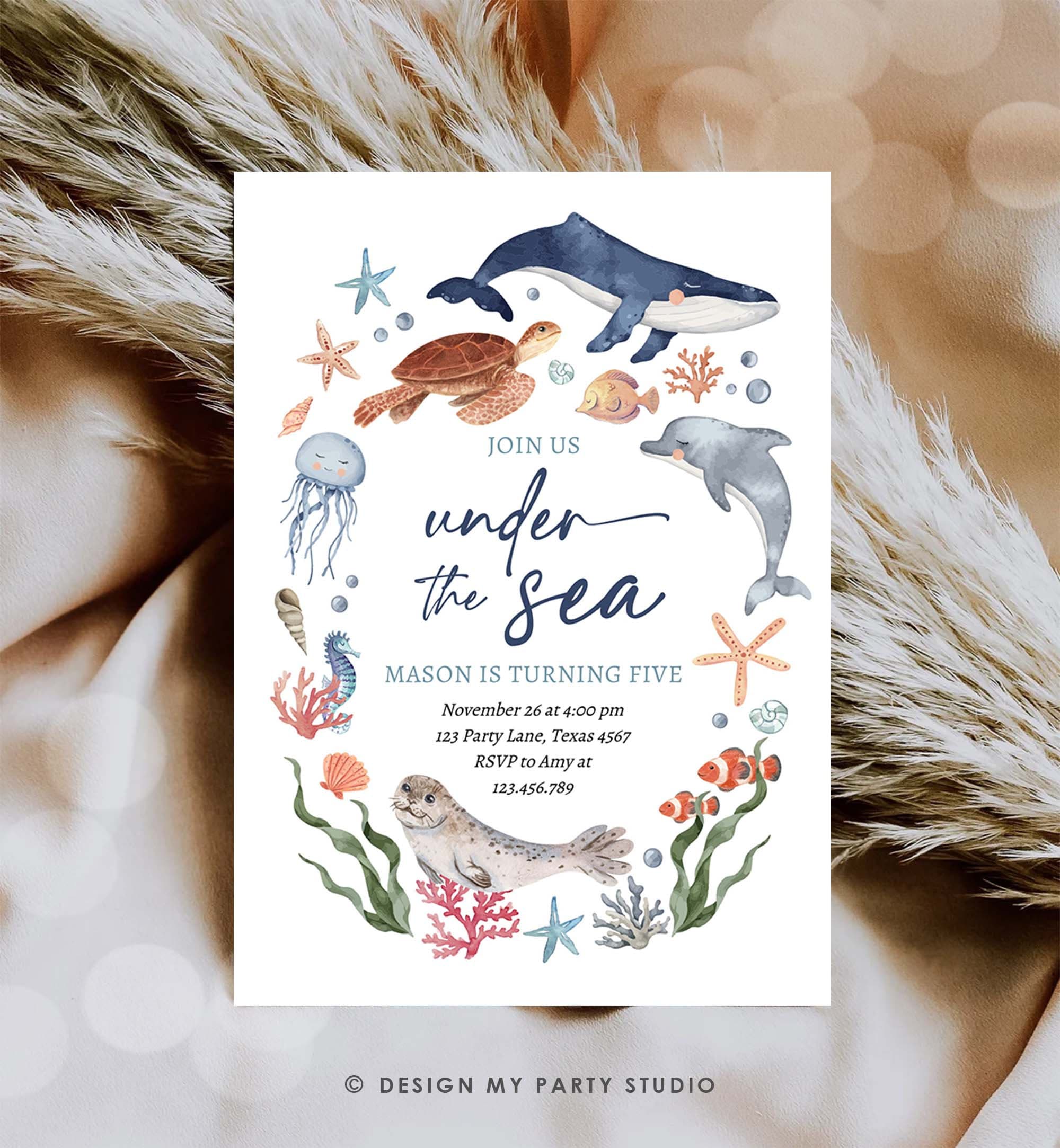 Editable Under The Sea Birthday Invitation Nautical Birthday Party Invite Kids Sea Life Ocean Animals Download Printable Corjl Template 0504