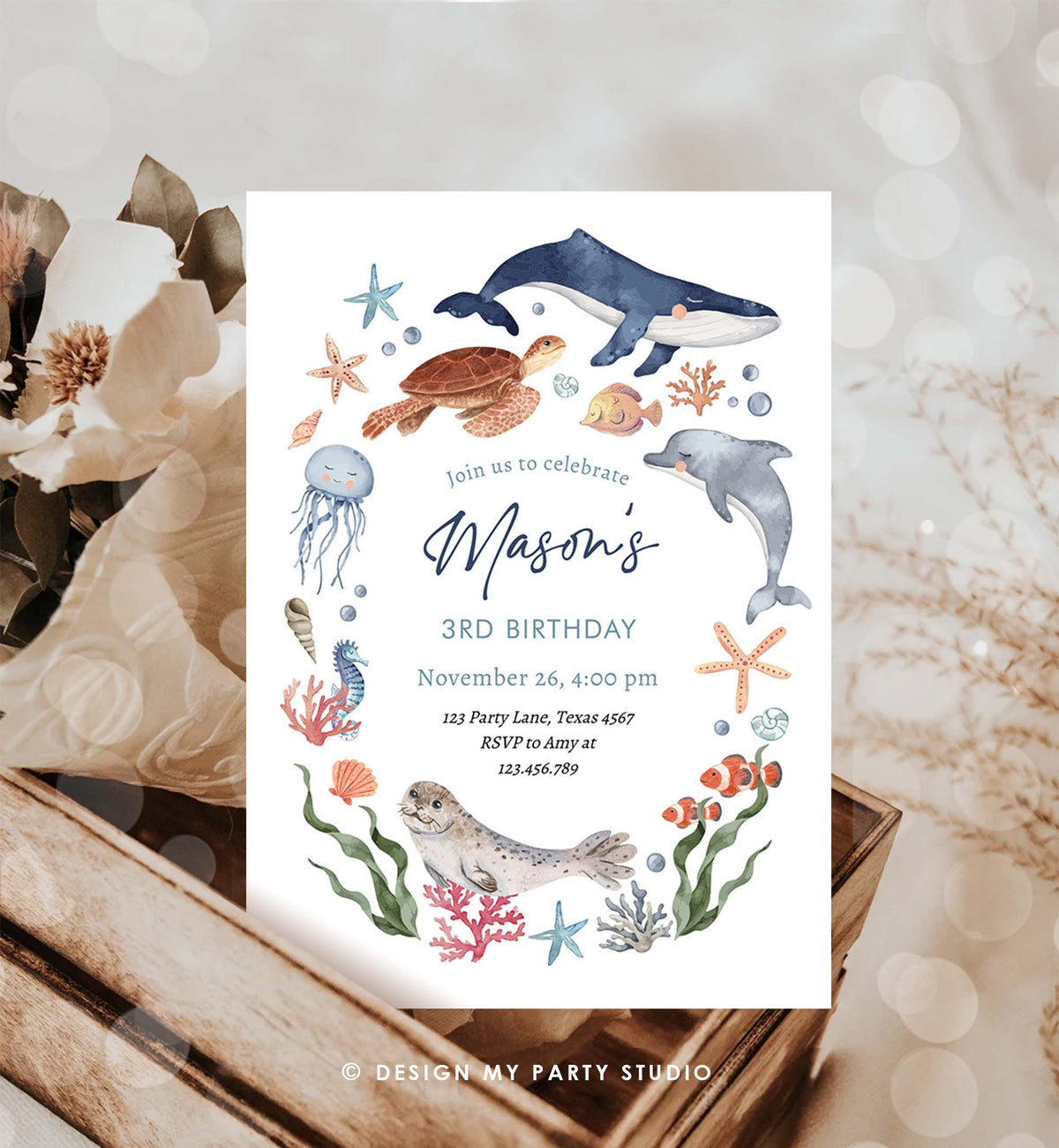 Editable Under The Sea Birthday Invitation Nautical Birthday Party Kids Sea Life Ocean Animals Digital Download Template Printable 0504