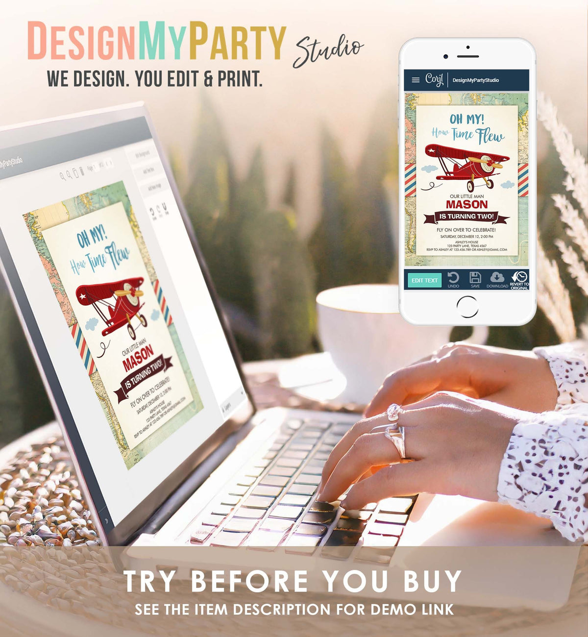 Editable Airplane Birthday Invitation Oh My Time Flew Red Airplane Second Birthday Plane Sky Digital Download Evite Template Printable 0011