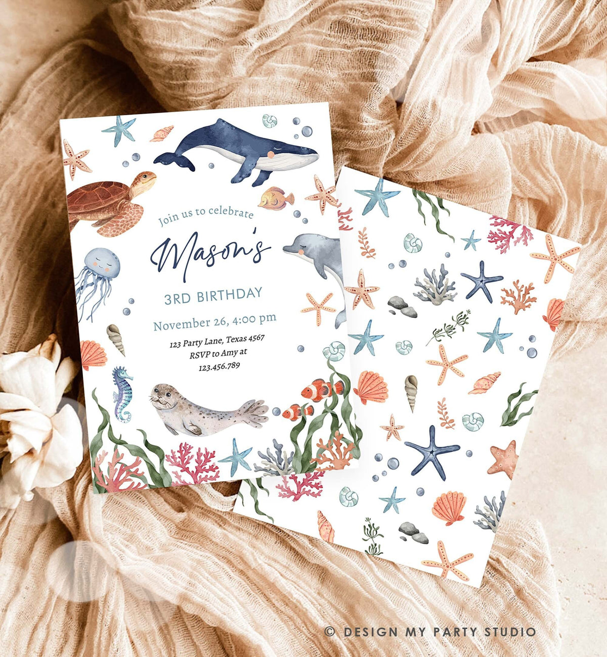 Editable Under The Sea Birthday Invitation Nautical Birthday Party Kids Sea Life Ocean Animals Digital Download Template Printable 0504