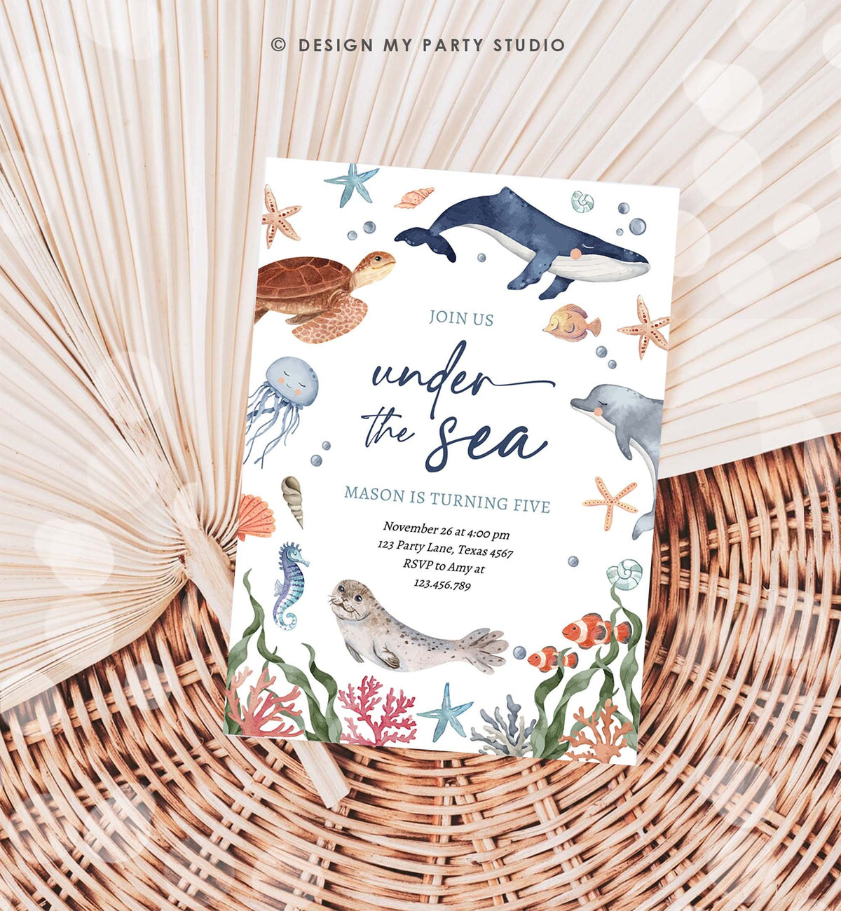 Editable Under The Sea Birthday Invitation Nautical Birthday Party Invite Kids Sea Life Ocean Animals Download Printable Evite Template 0504