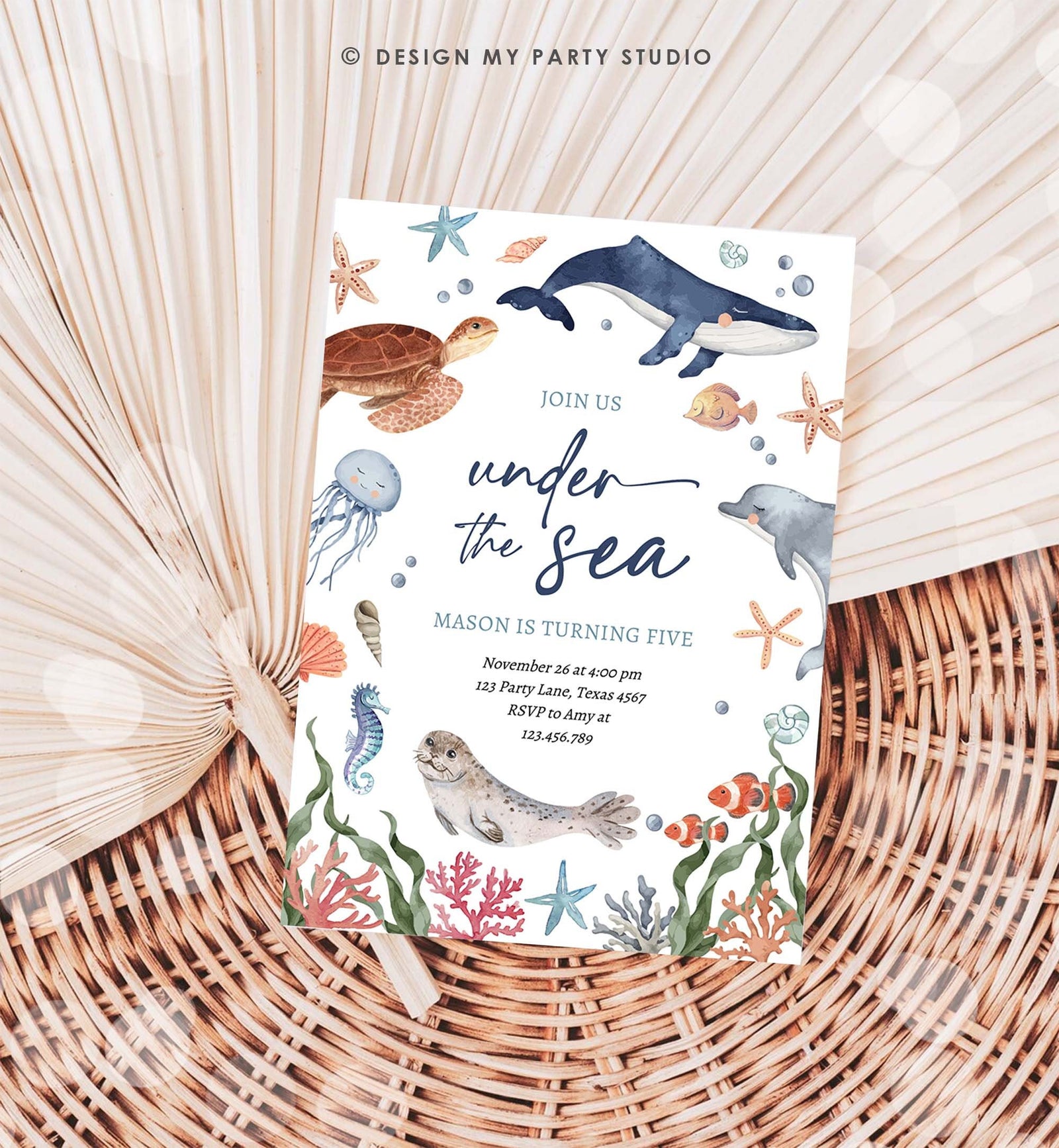 Editable Under The Sea Birthday Invitation Nautical Birthday Party Invite Kids Sea Life Ocean Animals Download Printable Evite Template 0504