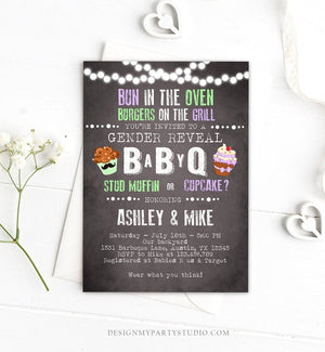 Editable Gender Reveal Invitation BBQ Couples Shower BabyQ invite Pink or Blue Muffin Instant Download Printable Template Corjl Digital 0309