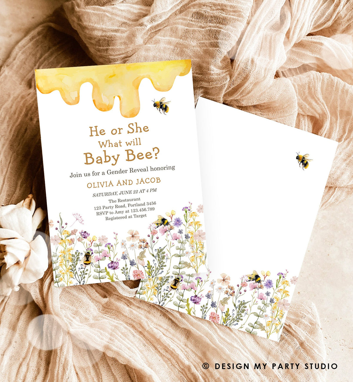Editable Bee Gender Reveal Invitation What Will Baby Bee Invitation Gender Neutral Honey Digital Download Evite Template Printable 0502