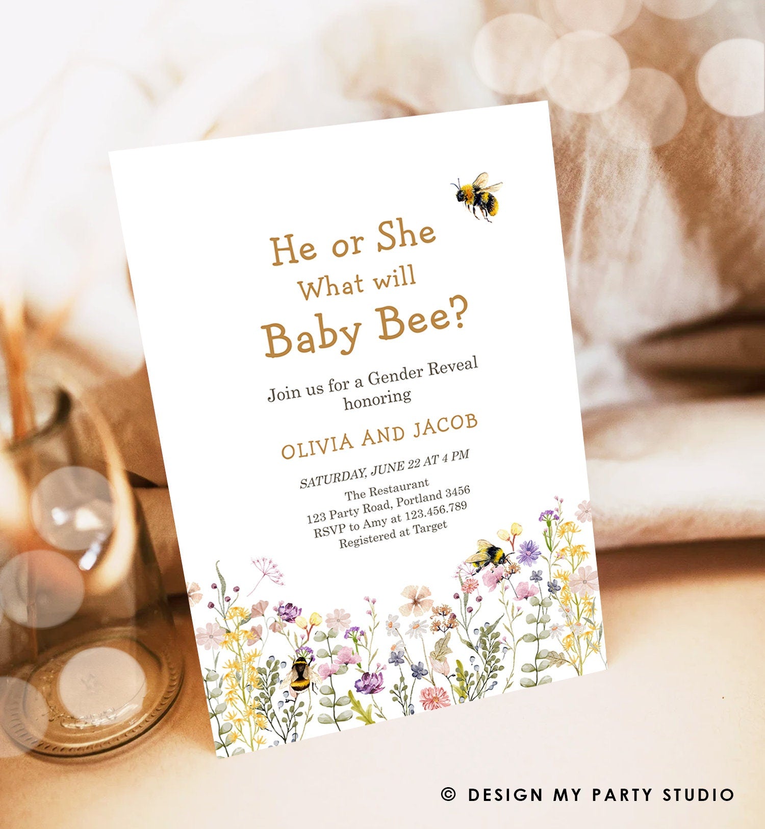 Editable Bee Gender Reveal Invitation What Will Baby Bee Baby Shower Gender Neutral Honey Digital Download Evite Template Printable 0502