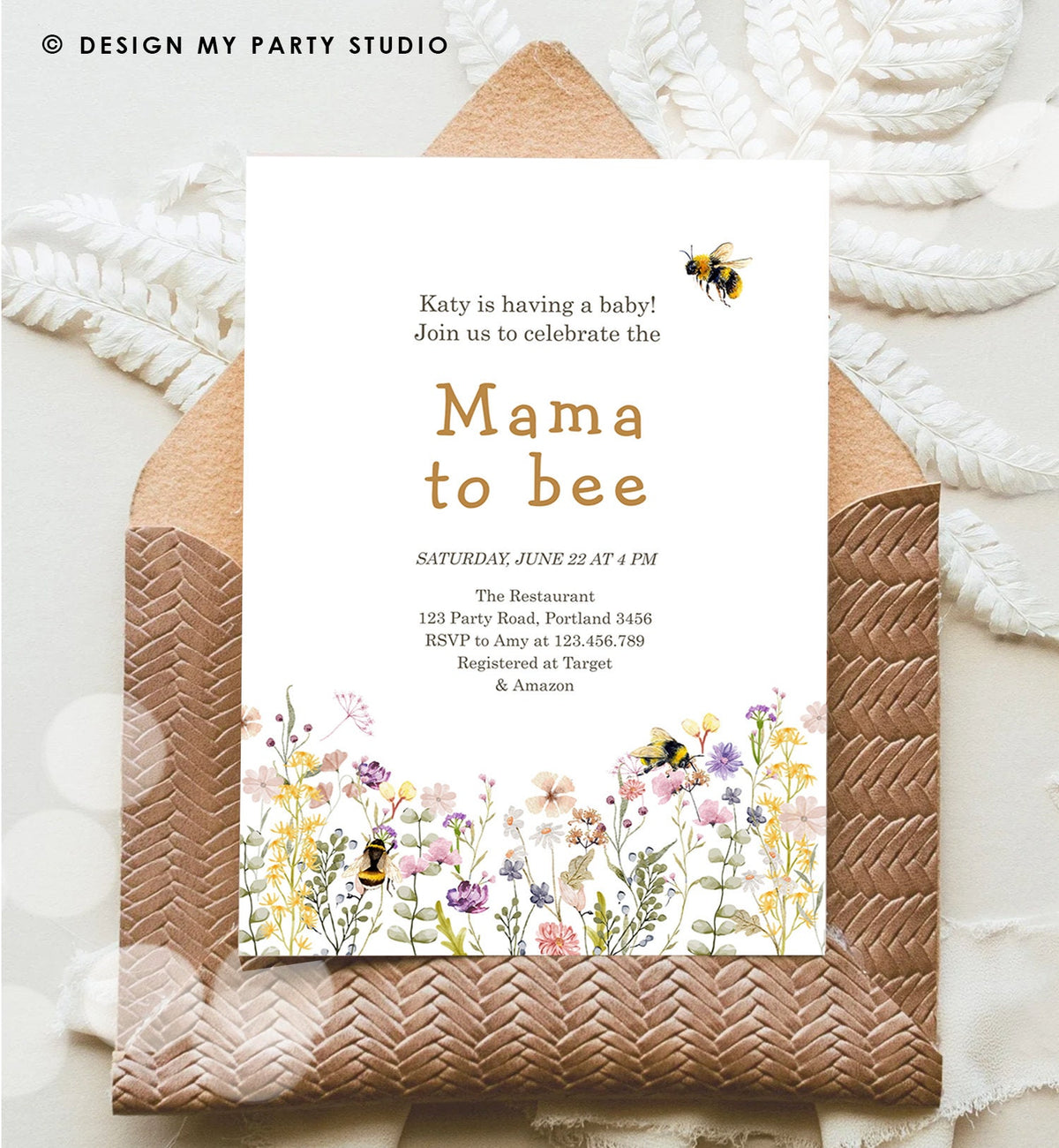 Editable Mama to Bee Invitation Wildflower Baby Shower Bee Honey Boho Mommy to Bee Summer Digital Download Evite Template Printable 0502