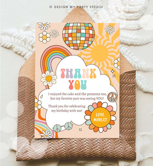 Editable Groovy Birthday Thank You Card Groovy Baby Shower Two Groovy One Boho Retro 70s Daisy Download Template Corjl Printable 0459