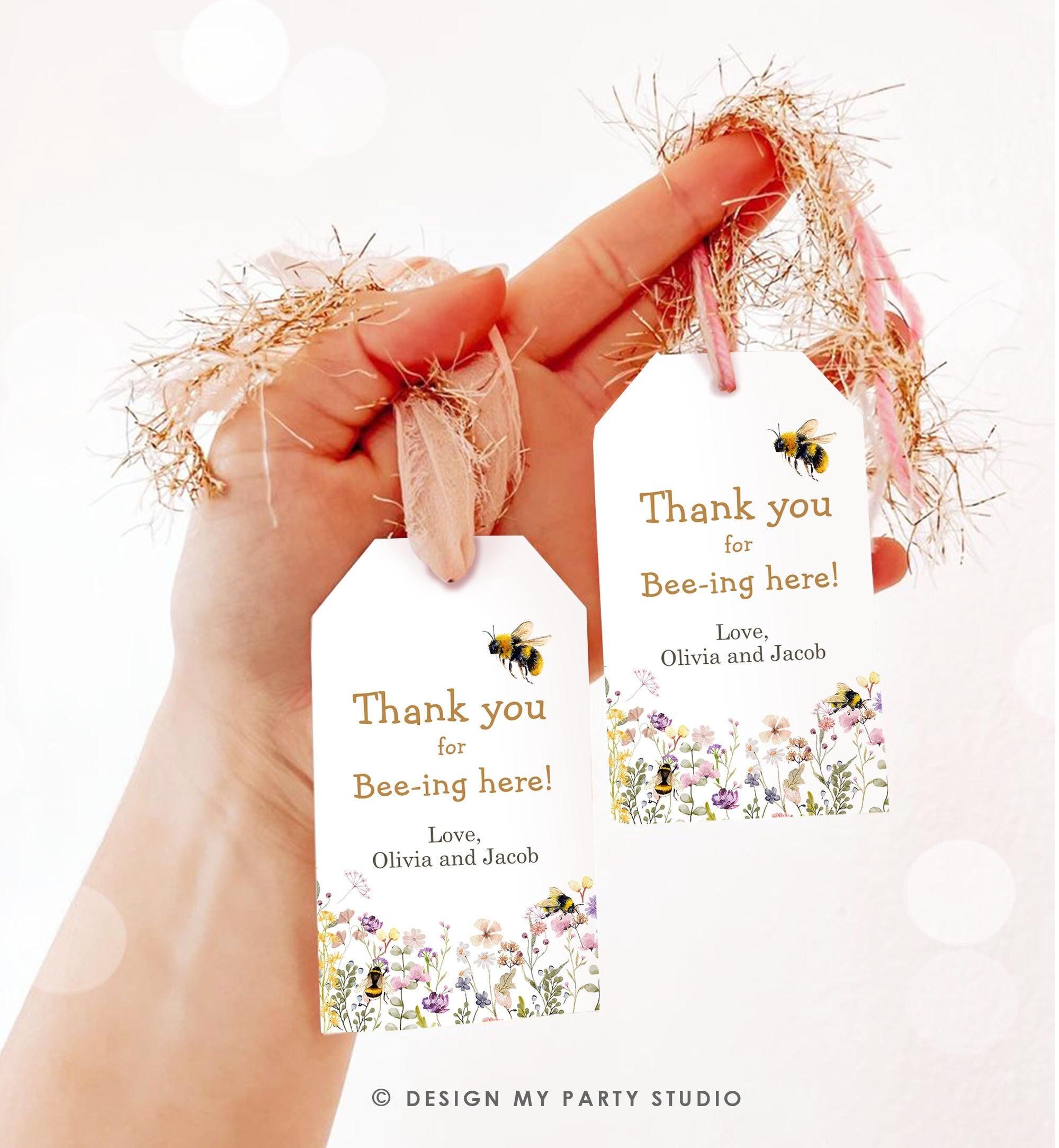 Editable Rustic Bee Favor Tags Bee Gender Reveal Baby Shower Honey Bee Birthday Thank You for Bee-ing Here Tag Template PRINTABLE Corjl 0502