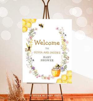 Editable Bee Welcome Sign Honey Baby Shower Mama to Bee Yard Sign Sweet as Can Bee Birthday Summer Poster Template PRINTABLE Corjl 0502