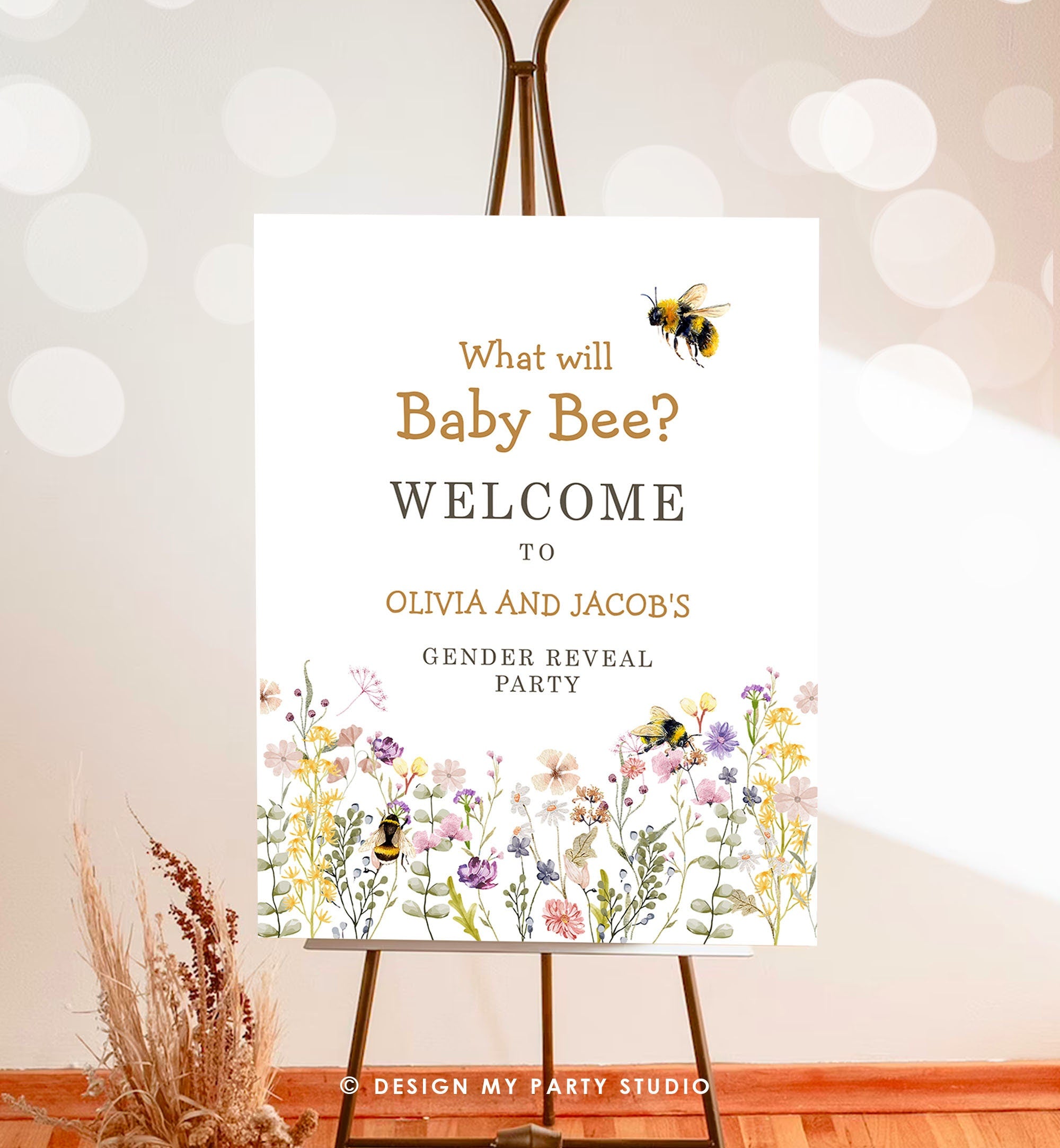 Editable Bee Welcome Sign What Will Baby Bee Gender Reveal Welcome Honey Baby Shower Mama to Bee Yard Sign Template PRINTABLE Corjl 0502