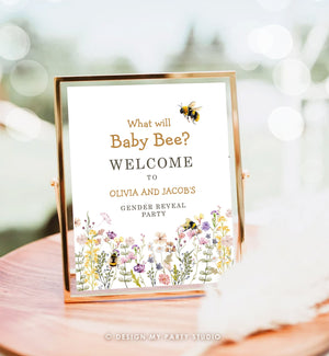 Editable Bee Welcome Sign What Will Baby Bee Gender Reveal Welcome Honey Baby Shower Mama to Bee Yard Sign Template PRINTABLE Corjl 0502