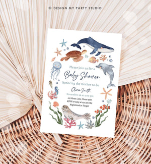 Editable Under The Sea Baby Shower Invitation Nautical Shower Invite Boy Sea Life Ocean Animals Download Printable Corjl Template 0504