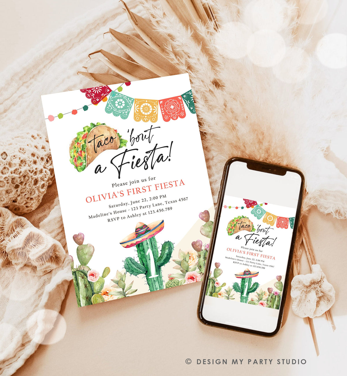 Editable Taco Bout a Fiesta Birthday Invitation Fiesta ANY AGE Cactus Mexican Party Cinco de Mayo Digital Download Template Printable 0404