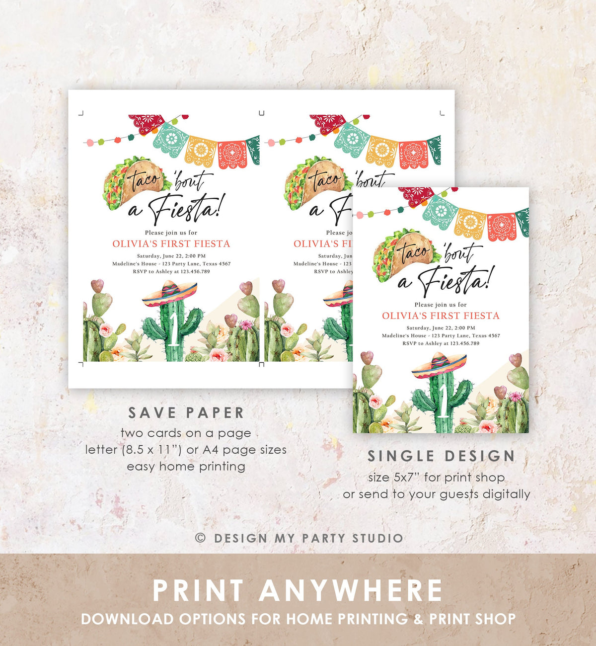 Editable Taco Bout a Fiesta Birthday Invitation Fiesta ANY AGE Cactus Mexican Party Cinco de Mayo Digital Download Template Printable 0404